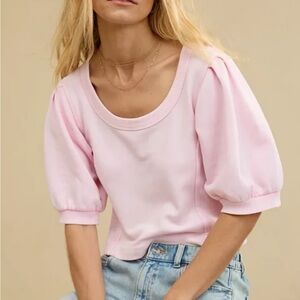 aerie Light Pink Scoop Neck Puff Sleeve Top like new